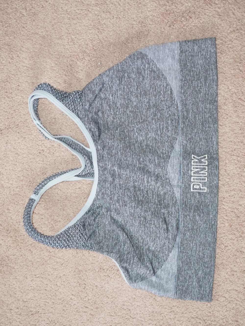 PINK Victoria's Secret Heather Gray/Denim blue Seamless Racerback Sports Bra